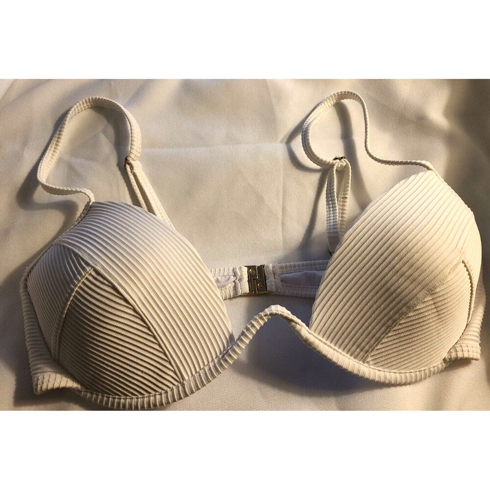 Plumeria Miraculous Swim PushUp Bikini White Top SZ 32-34 DD new